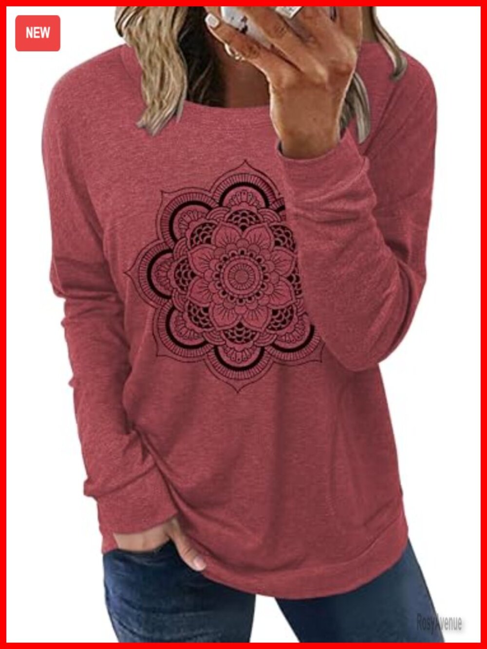 Womens Casual Loose Fit Long Sleeve Tunic T-Shirt with Pockets